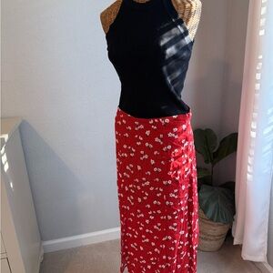 Velvet Heart Red Floral Maxi Skirt